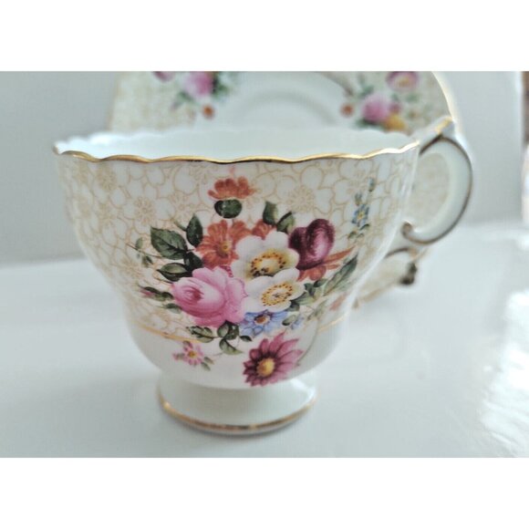 CAULDON tea cup and saucer floral painted rose chintz teacup England 1940s - Picture 3 of 14